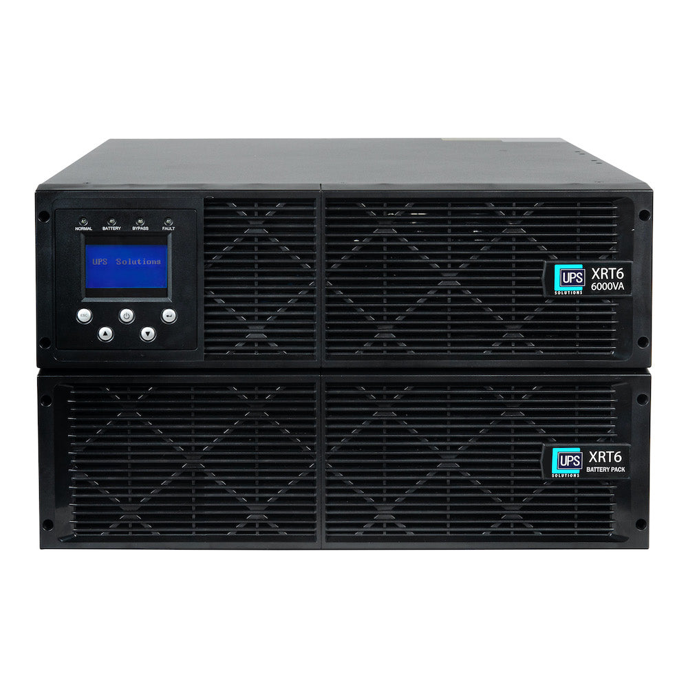 UPS Solutions XRT6 Online UPS 6KVA with 10 Year Design Life Batteries as Standard - 230V Rack/Tower 6U w/ Long Life Battery, SNMP Network Card + Surge Protection Device - XRT6-6000L