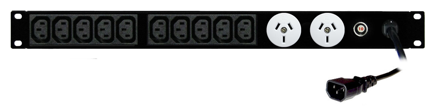 10Amp C14 Input with circuit breaker, 10 x IEC C13 + 2 x GPO Outputs (1RU) PI101N021-A1T34