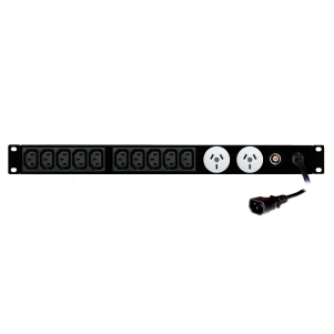 10Amp C14 Input with circuit breaker, 10 x IEC C13 + 2 x GPO Outputs (1RU) PI101N021-A1T34